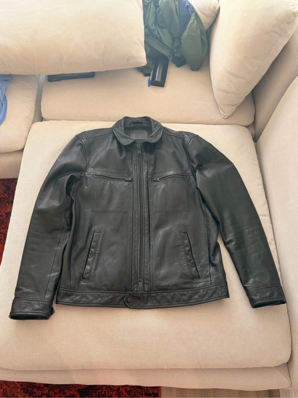 AllSaints Men's Black Leather-Style Jacket Large